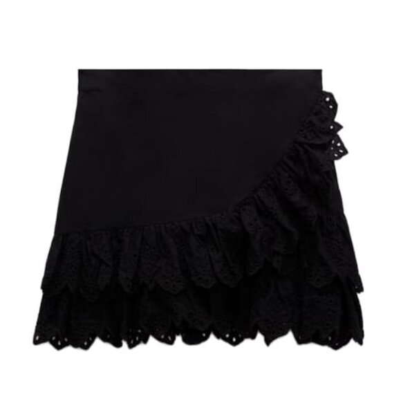 NEW ZARA EMBROIDERED EYELET MINI SKIRT BLACK | 0881/032 - Picture 1 of 11